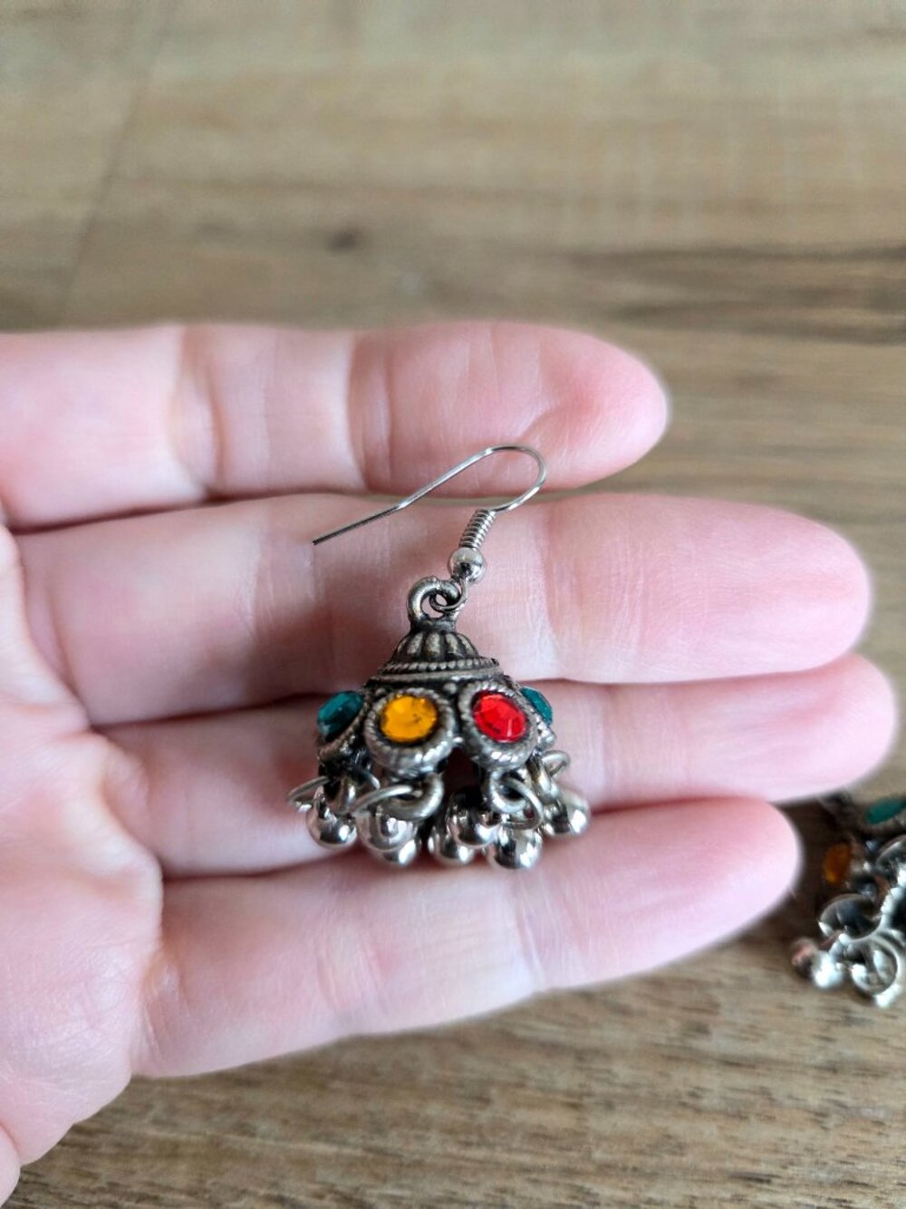 Silver Color Multicolor Rhinestones Dangling Earrings - Picture 5 of 5